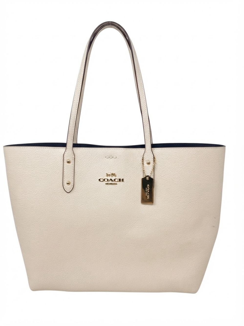 COACH Central Tote Chalk White Leather Double Face Denim Blue Interior Bag